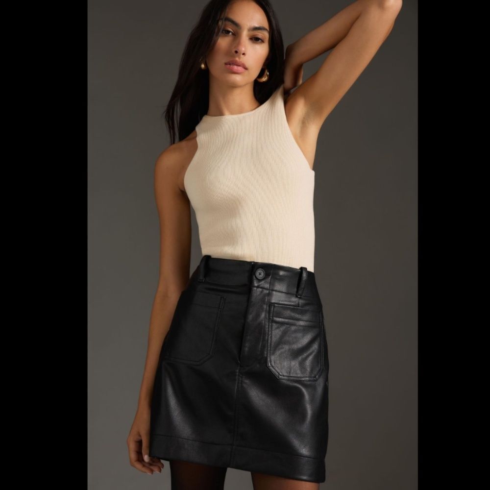 Anthropologie The Colette Faux Leather Mini Skirt by Maeve